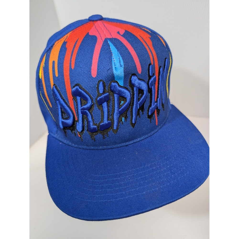 Top Level Drippin Snapback Hat Blue Paint Drip 3D Embroidery Flat Brim Cap OSFM